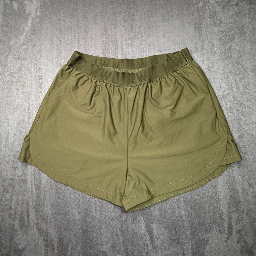 Madewell MWL Womens Small Olive Green Logo Waistband Running Shorts 3" Inseam